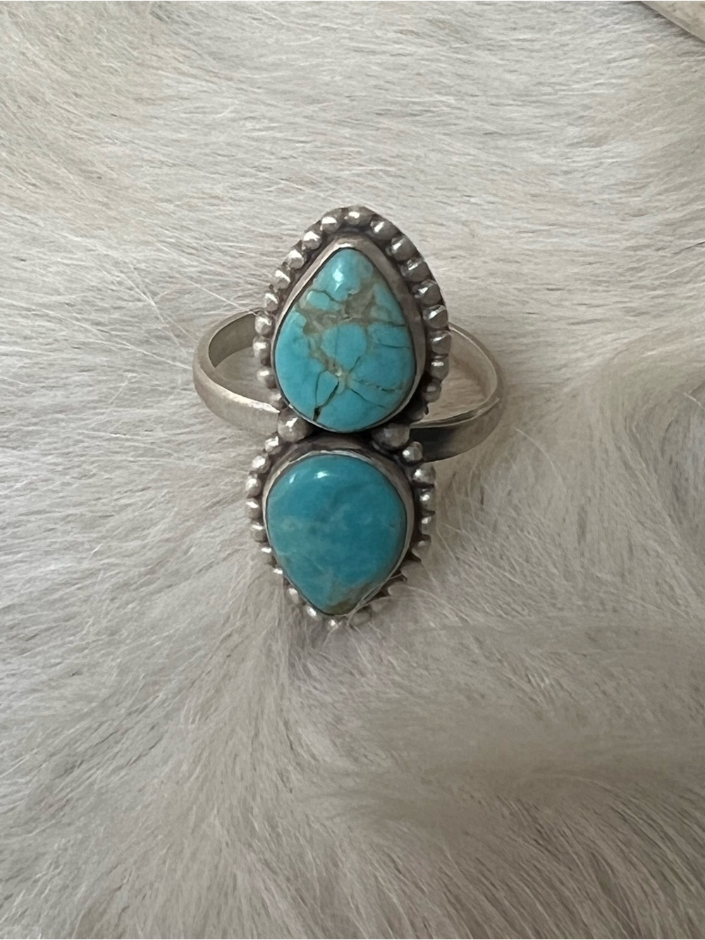 Sterling silver Turquoise Double Teardrop Ring -